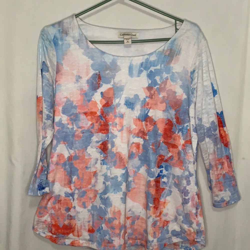 Coldwater Creek Floral watercolor shirt, sheer, bodice is lined Sz M